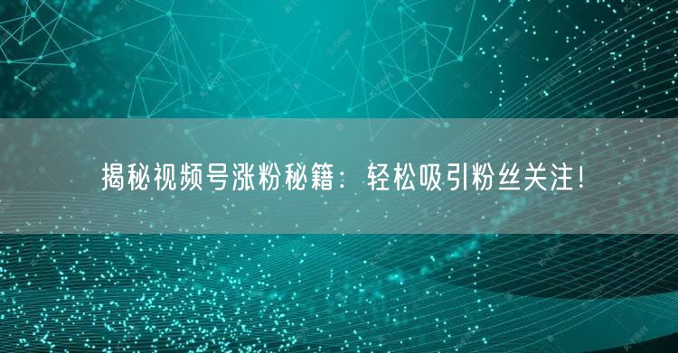 揭秘视频号涨粉秘籍：轻松吸引粉丝关注！