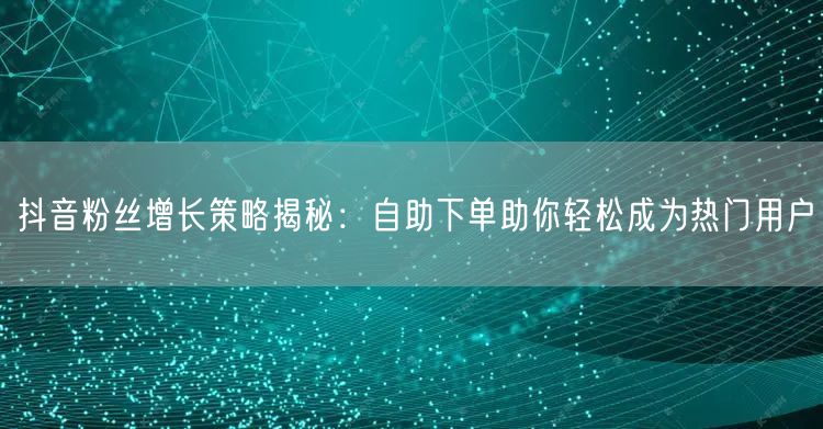 抖音粉丝增长策略揭秘：自助下单助你轻松成为热门用户