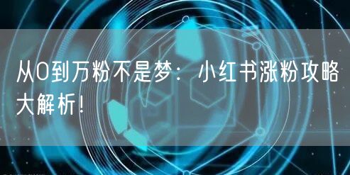 从0到万粉不是梦：小红书涨粉攻略大解析！