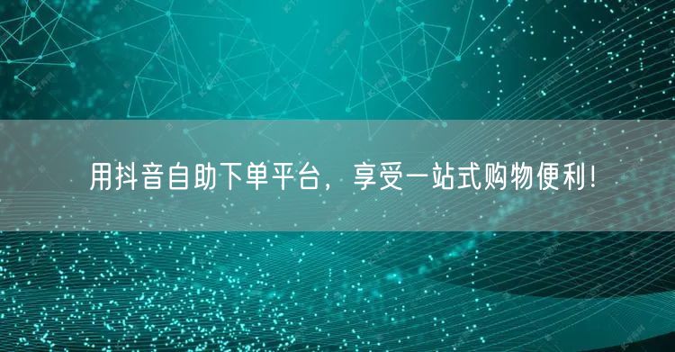 用抖音自助下单平台，享受一站式购物便利！