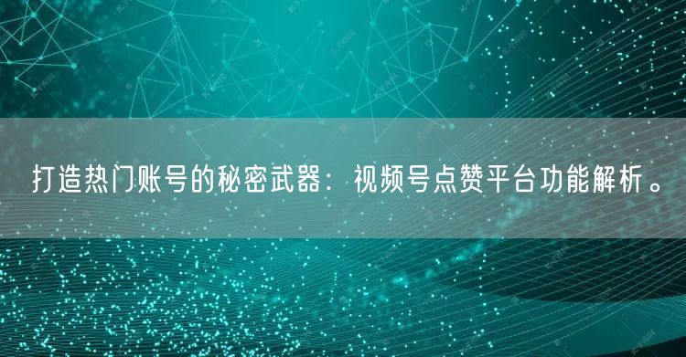 打造热门账号的秘密武器：视频号点赞平台功能解析。